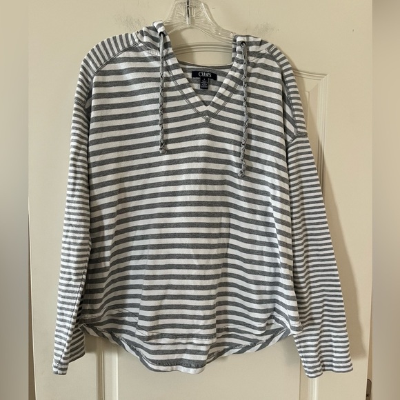 Chaps Tops - Chaps Gray and White Striped Cotton Hoodie Women’s Size Medium